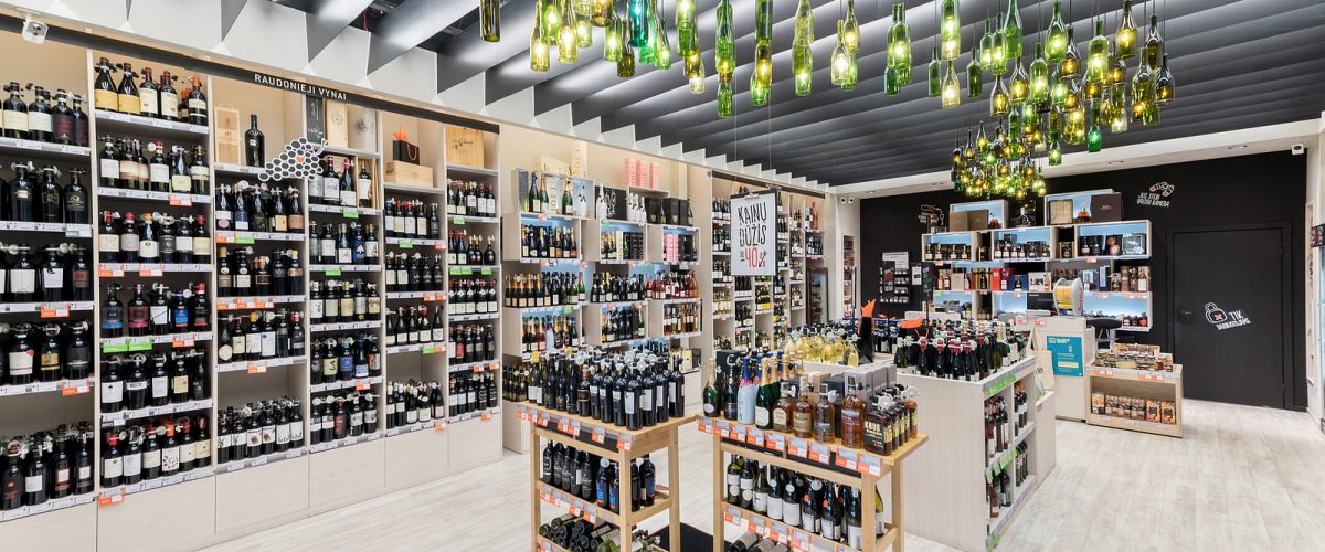 Vilnius, Lithuania - August 10, 2020: Interior of Alcohol, Wine Retail Store. Shop.